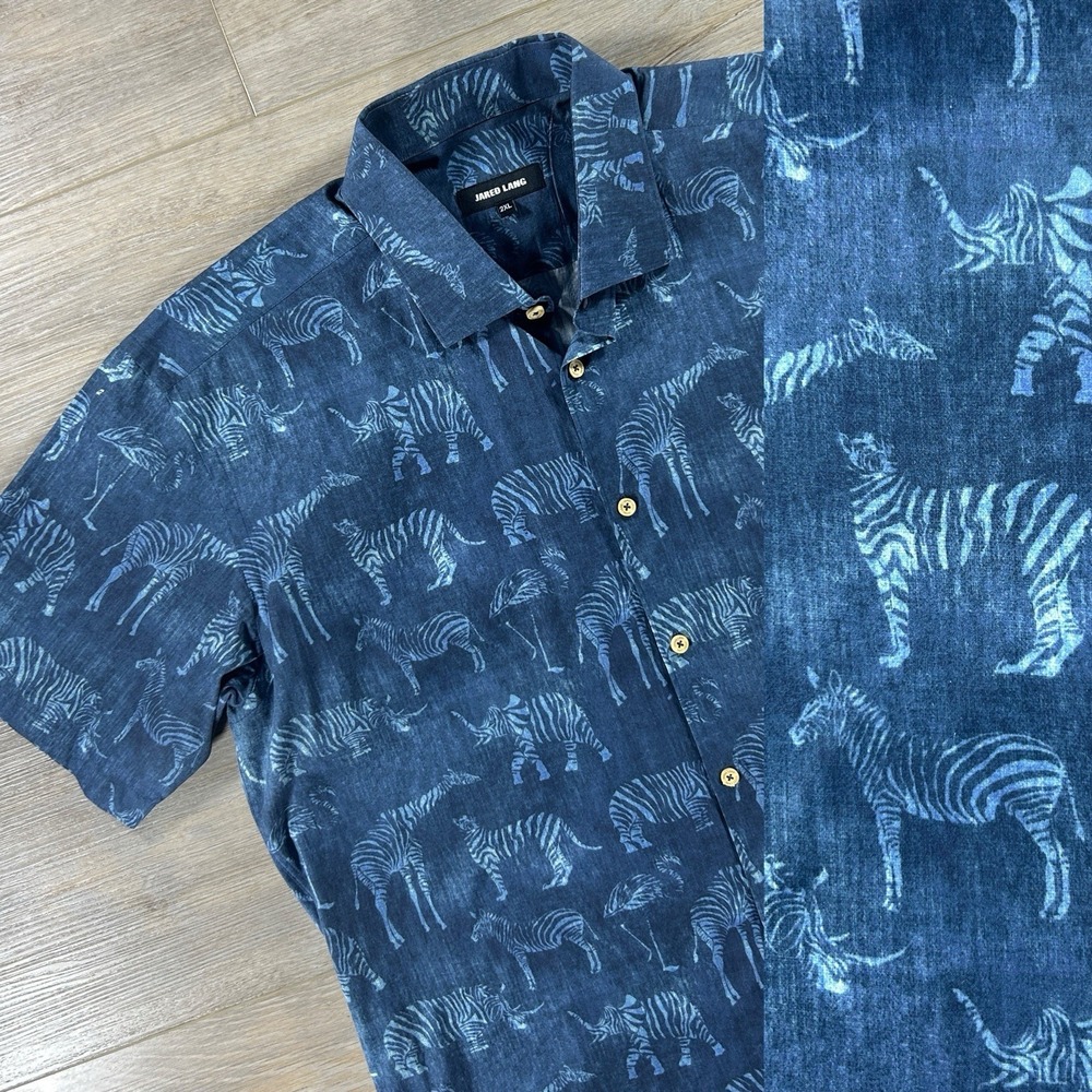 Jared Lang Men's XXL Zebra Safari Print Short Sleeve Button‎ Up Shirt Cotton